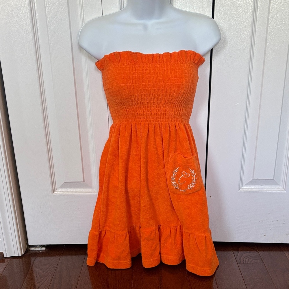 Y2k Cocoa orange smocked tube mini dress cover up small